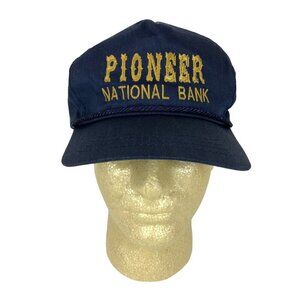Vintage Pioneer National Bank Navy Blue Embroidered Adjustable Hat Cap USA Made